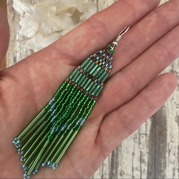FP Seed Bead Chandelier Earrings in Emerald - Picture 4 of 6